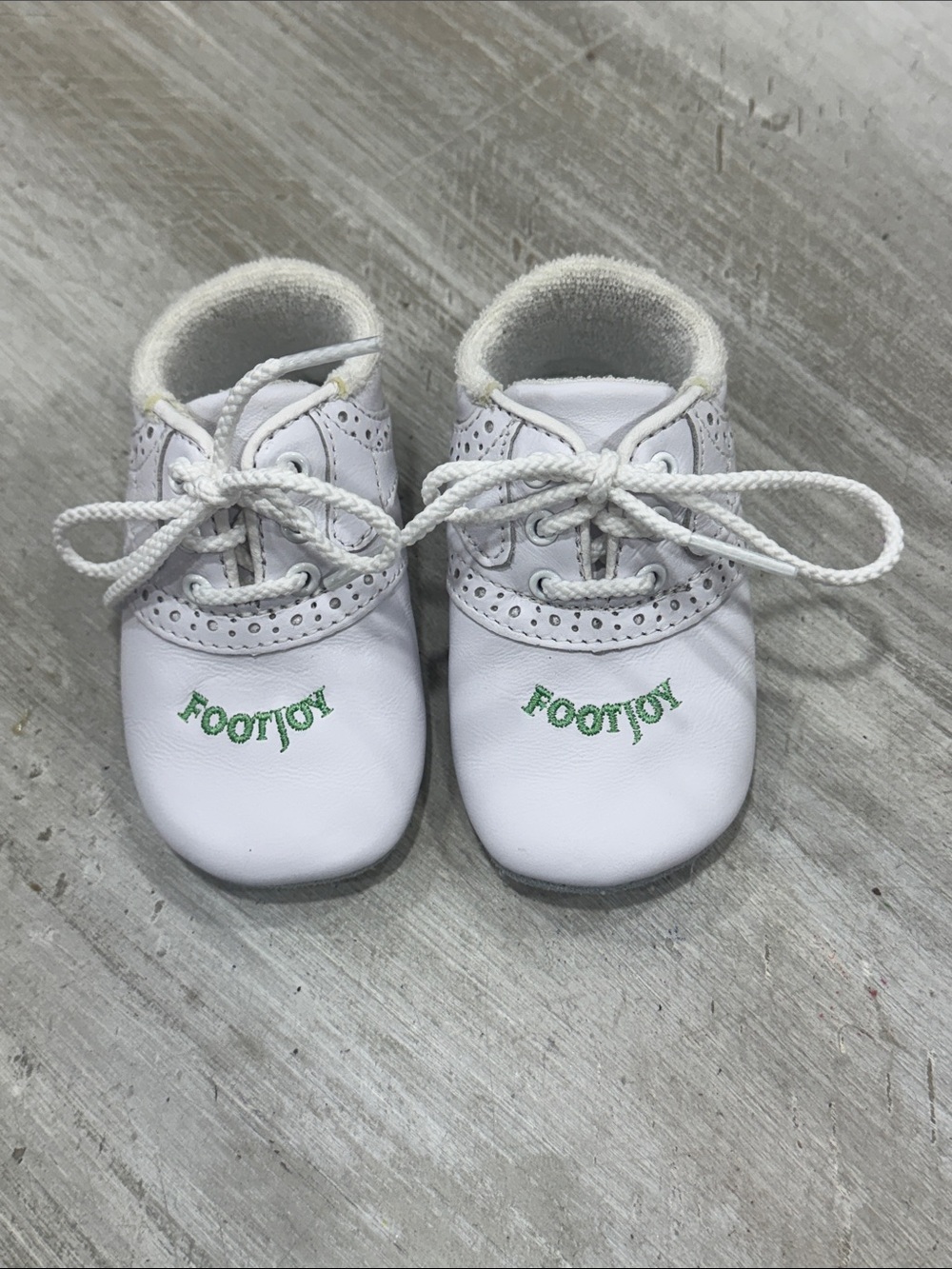 FootJoy White Baby Lace-Up Leather Shoes with Green Logo